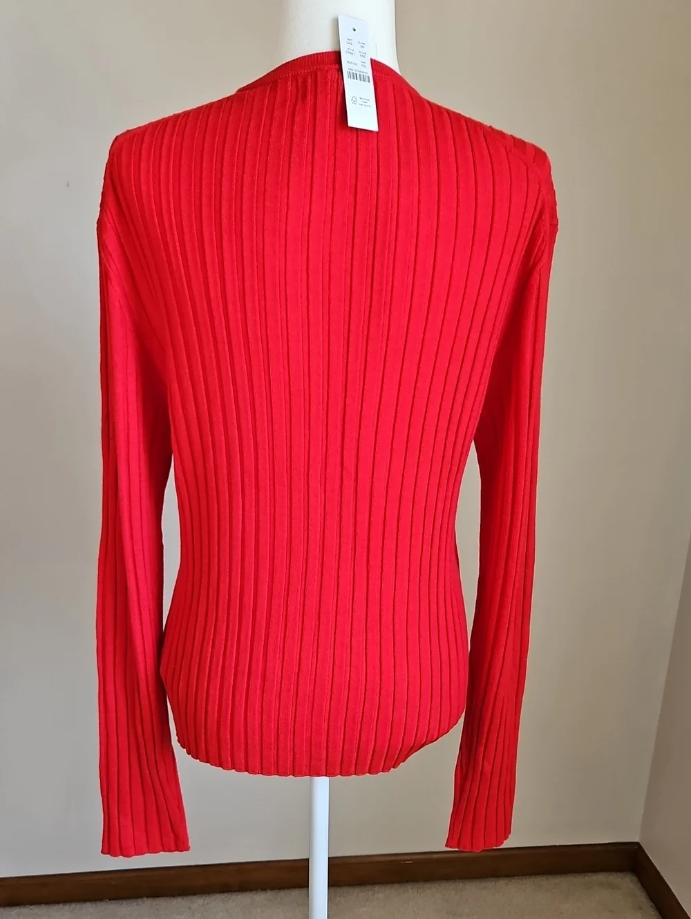 J Crew High V Neck Wide Rib Sweater Red NEW XXL Stretch 100% Merino Wool 2026